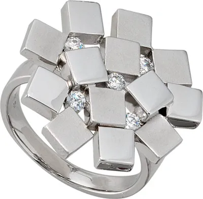 Produktbild von JOBO Damen Ring 925 Sterling Silber rhodiniert teilmattiert 5 Zirkonia Silberring Größe 56