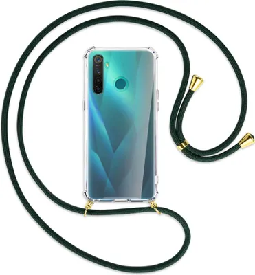 Produktbild von Handykette Backcover-Schutzhülle mit Band (Metall goldfarben) für Realme 5 Pro - dunkelgrün