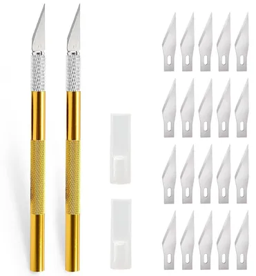 Image de Scalpel avec 20 lames de rechange, couteau de loisirs créatifs, couteau de bricolage, cutter, couleur or, 2 pièces