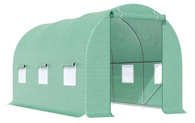 Image de Tunnel de culture - Tunnel de jardin en film plastique - 4,5 x 2 x 2 mètres - Structure en tubes d'acier galvanisé renforcé de 1,8 cm - 6 fenêtres, 1 porte - Couleur vert armée