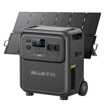 Image de Générateur solaire BLUETTI Elite 400 avec panneau solaire de 500 W, batterie LiFePO4 de 3 840 Wh, batterie de secours haute capacité et roulettes, pour la maison et les camping-cars