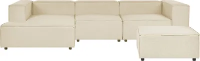 Produktbild von BELIANI Ecksofa mit Ottomane Beige Leinen L-förmig 3-Sitzer Modulsofa Rechtsseitig Wohnzimmermöbel Modern Wohnzimmer Salon Wohnecke Sitzecke