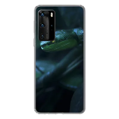 Produktbild von MuchoWow® Handyhülle Schutzhülle Hülle für Huawei P40 Pro Schlange - Makro - Holz Silikon Softcase Handy Hülle - Schutz