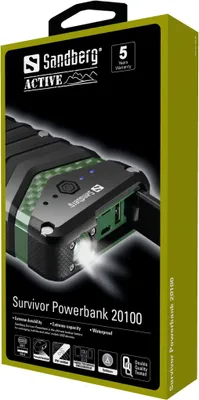 Obrázok produktu pre Sandberg Survivor Powerbank 20100, 20000 mAh, Lithium-ion (Li-ion), Čierna, Zelená