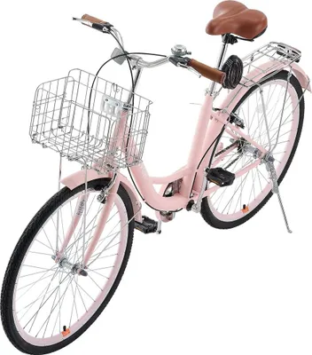 Immagine prodotto di Bicicletta cruiser da 26 pollici Bicicletta cruiser da spiaggia rosa a 1 velocità con cestino
