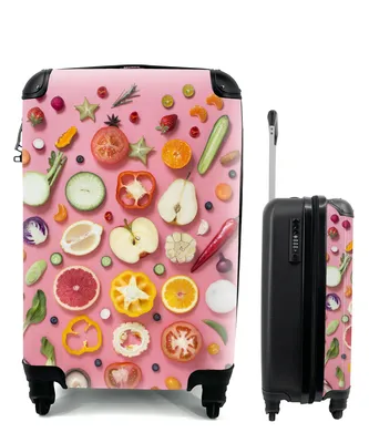 Produktbild von MuchoWow® Koffer Handgepäck Trolley Rollkoffer Kleine Reisekoffer mit 4 Rollen - Gemüse - Obst - Rosa - Cabin Size < 55x40x23 cm & 55x40x20 cm - Fotokoffer - Kabinenkoffer - Boardgepäck - Reise-Box - Reisekoffer - Reisegepäck - Koffer mit Bild - Trolley für Kinder