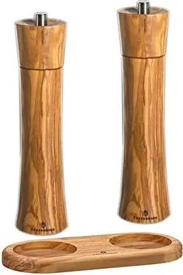 Zdjęcie produktu dla Zassenhaus Set Salzmühle und Pfeffermühle FRANKFURT 24 cm Olivenholz + Untersetzer Olivenholz