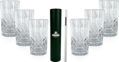 Produktbild von Longdrinkglas in Kristall Optik - 6er Set Gläser + 20 Stk. Botucal Glashalm / Strohhalm - Umweltfreundlich