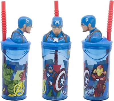 Produktbild von Marvel Captain America 3D Deckel Kinder Trinkbecher Becher mit integriertem Halm