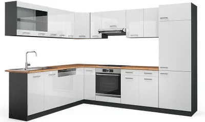Produktbild von Eckküche Vicco R-Line Weiß Hochglanz/Anthrazit 287 x 60 cm , AP Eiche, Model 42928