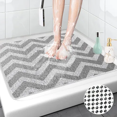 Immagine prodotto di Tappetino antiscivolo per doccia, 80x80 cm, grigio, in PVC, con effetto massaggio e drenaggio, ad asciugatura rapida e lavabile