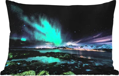Produktbild von MuchoWow® Outdoor Kissen - Nordlichter - See - Norwegen - 60x40 cm - Wetterfest - Lounge Kissen - Zierkissen - Kissen für Innenräume