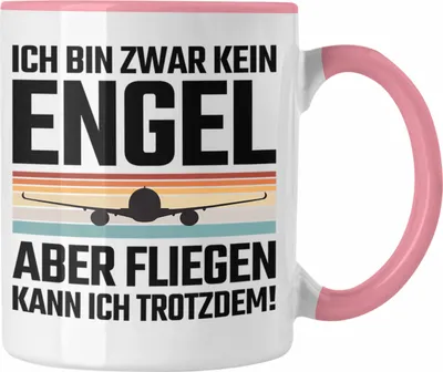 Produktbild von Trendation - Pilot Geschenk Tasse Flugzeug Fliegen Geschenkidee Piloten Kaffeetasse Kein Engel (Rosa)