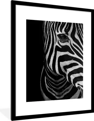 Produktbild von MuchoWow® Gerahmtes Poster Tiere - Zebra - Schwarz - Weiß 60x80 cm - Poster mit Schwarzem Bilderrahmen Wandposter Rahmen Foto Bilder - Wohnzimmer - Dekorationen - Prämie
