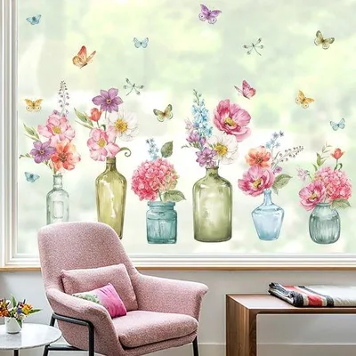 Produktbild von Rosa Blumen Fensterfolie Vögel Schmetterlinge Anti-Kollision