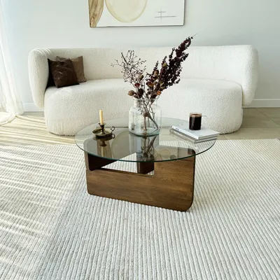 Obrázok produktu pre Skye Decor, Mia - Orech, transparentný, konferenčný stolík, orech, 100 % tvrdené sklo, 75 x 75 x 35 cm