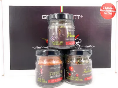 Produktbild von 3 Länder Gewürzbox Grill Gewürz Geschenkset mit mediterranen Gewürzmischungen Italien Frankreich Spanien