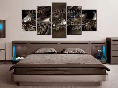 Produktbild von Akustikbild Weltkarte Rossia 200x100 cm Bilder Akustikschaum Hochleistungsschallabsorber Schallschutz Leinwand 5 tlg Wandbild Raumakustik Schalldämmung k-A-0041-b-o