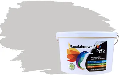 Produktbild von RyFo Colors Bunte Wandfarbe Manufakturweiß Hellgrau 10l  - weitere Grau Farbtöne und Größen erhältlich, Deckkraft Klasse 1, Nassabrieb Klasse 1