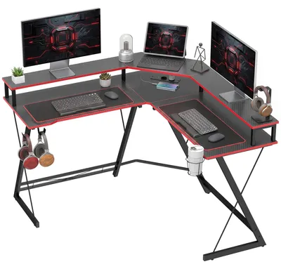 Productafbeelding van HOMCOM Gaming bureau in L-vorm, computerbureau met stopcontacten en USB-poorten