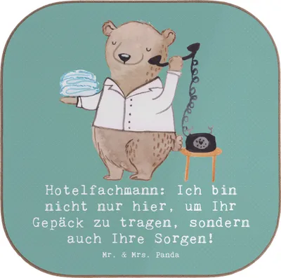 Produktbild von Mr. & Mrs. Panda Untersetzer für Gläser Hotelfachmann Sorge - Meeresbrise - Geschenk, personalisierte Geschenke, Coaster, Glas, Hotelpersonal, Ich bin nicht nur hier