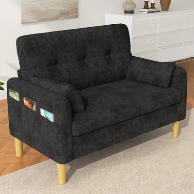 Produktbild von okwish 2-Sitzer Sofa mit Seitentasche und 2 Zierkissen, Sofastuhl weicher Polsterung,kompakte Bauweise,Grau