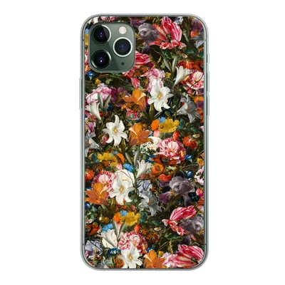 Produktbild von MuchoWow® Handyhülle Schutzhülle Hülle für iPhone 11 Pro Max Blumen - Schmetterling - Design - Kunst - Abstrakt - Malerei - Alte Meister Silikon Softcase Handy Hülle - Schutz