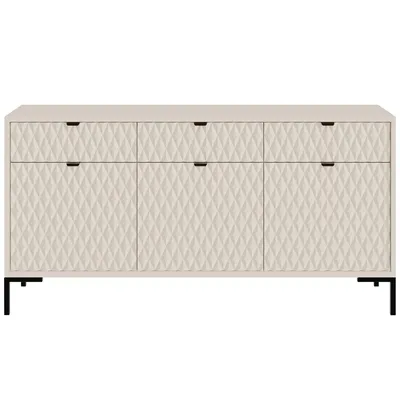Produktbild von BEAUTYSOFA | Kommode MONTREAL 150 cm Kaschmir Kommode mit 3 Türen und 3 Schubladen – Rautenfräsung, selbstschließende Türen, schwarze Metallbeine