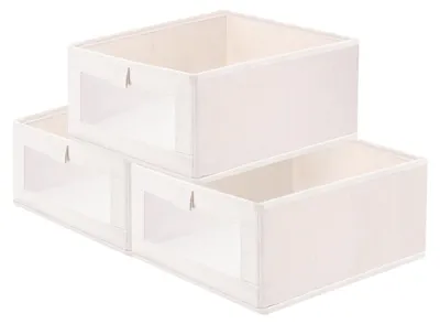 Image de Boîtes de rangement, lot de 3, boîtes de rangement pliables, organiseurs avec fenêtre transparente, pour étagères, armoires, jouets et plus encore (40 x
