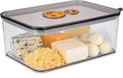 Produktbild von Käseabstellbehälter für den Kühlschrank, 1700 ml - Luftdichte Käsedose aus PP mit Deckel und Datumsanzeige, stapelbar für Käse, Wurst und Schinken, grau