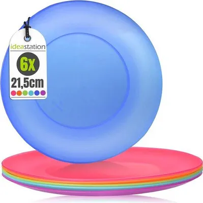 Produktbild von Famanu Kunststoffteller 6er Set - bunt - Kinderteller für Camping und Picknick