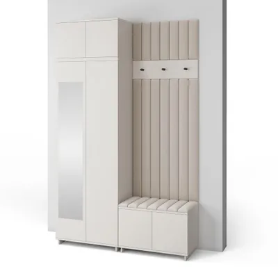 Produktbild von Garderoben-Set Napoli Version 14: Kleiderschrank mit Polsterpaneelen, Schuhschrank Flur und Eingangsbereich (Cashmere/Trinity 02)