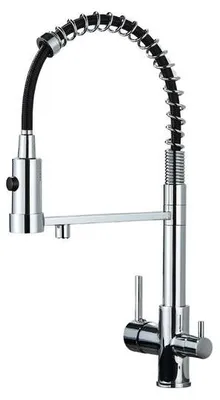 Produktbild von 3-Wege Küchenarmatur Solid Spring mit Wasserfilter-Anschluss, herausziehbare Brause, 360° schwenkbar, getrennte Wasserwege, Keramikkartusche INOX