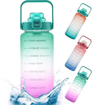 Produktbild von Große 1,9-Liter-Wasserflasche mit Zeitanzeige und Strohhalm, -frei, auslaufsicher, mattiert, mit Motivationsanzeige, ideal für Sport und Fitnessstudio.