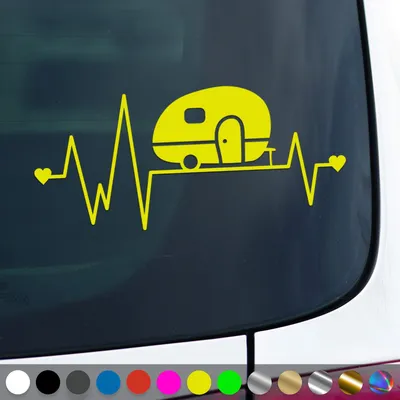 Produktbild von PantherPixel Wohnwagen Herzschlag Aufkleber Camping Wohnmobil Sticker Auto Geschenkidee Farbe Neon-Gelb