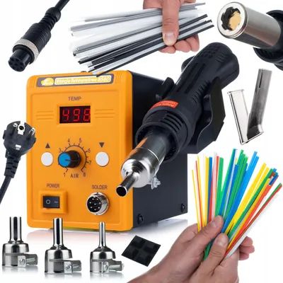 Obrázok produktu pre Rosfix Sada Teplovzdušnej Spájkovacej Stanice 858D – 700 W, 100 – 500 °C, 3 Trysky + Tryska But 8 × 9 mm + 100 Zváracích Drôtov na Plasty
