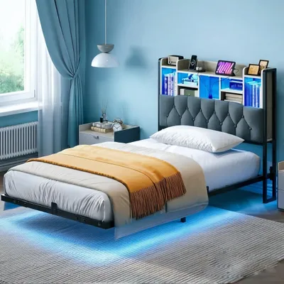 Produktbild von Bettrahmen Bettgestell mit Kopfteil, LED-Schwebebettgestell, 120 x 200 cm, mit Ladestation
