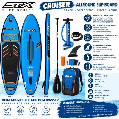 Zdjęcie produktu dla STX Cruiser 10'6 – dmuchana deska SUP, 320 cm, zestaw do pływania rekreacyjnego i turystycznego