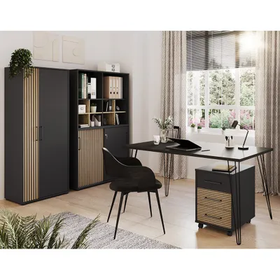 Produktbild von Büromöbel Set 4-teilig mit Schreibtisch, schwarz, Aktustikpaneel-Optik HUNTSVILLE-80