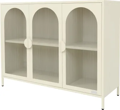 Produktbild von ML-Design Vitrinenschrank 120x93x40cm Creme Vitrine mit 4 Ablage-/Regalfächer und 3 Türen Metallschrank aus Stahl Aktenschrank Büroschrank Sideboard