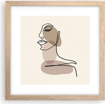 Produktbild von Gerahmtes Poster - Rahmen in heller Eiche - Zeichnung einzeilig Frau - 30x30 cm - Wand Bild - Wanddeko - Wandbilder - Kunstposter - Wandposter - Bilderrahmen - Bilder - Kunstdruck - P2NAC30x30-4612