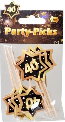 Produktbild von 6 Party-Picks Kuchendeko Geburtstag 40 schwarz-gold