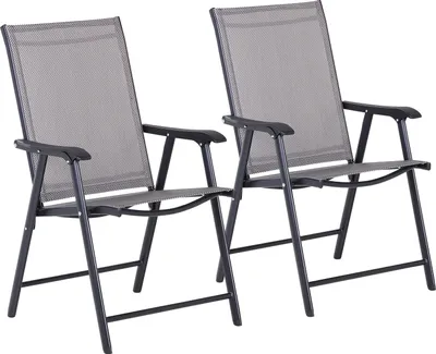 Produktbild von Outsunny Skladacia stolička s podrúčkou Sada 2 Kempingová stolička Rybárska stolička Kovová sivá 58 x 64 x 94 cm