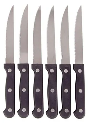 Image de Acier inoxydable Ensemble de couteaux à steak 6 pièces noir Set de couverts Couteau à pain Couverts