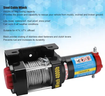 Immagine prodotto di Set verricello elettrico con cavo da 5,5 mm x 15 m, 4000 LB, 12 V, telecomando wireless per il traino di ATV, UTV, fuoristrada