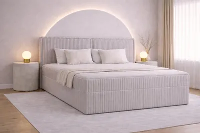 Produktbild von MOEBLO Boxspringbett Bett 04 – Boxspringbett aus Cord, Polsterbett Kontinentalbett Doppelbett mit Bonell-Matratze, Topper und Bettkasten (gepolstertes Kopfteil, Boxspring) - 180 x 200 - Ambience 17 Hellgrau