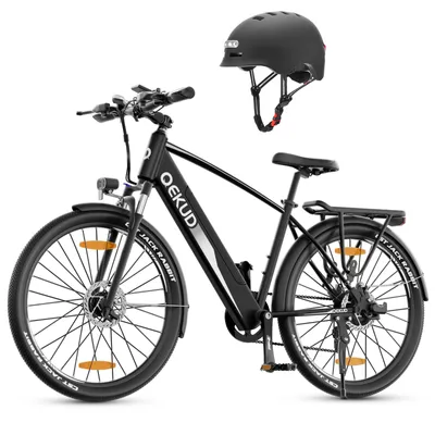 Produktbild von 27.5'' E-Bike, Elektrofahrrad Trekkingrad e-City Fahrrad Qekud mit 36V  Lithium Batterie, 250W Motor, EU-konformes Schwarz+ Schutzhelm