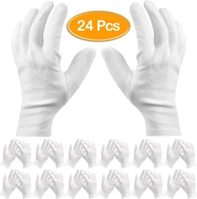 Produktbild von Für trockene Hände & Ekzeme, Schmuck Check 24er Pack weiße Baumwollhandschuhe Arbeitshandschuhe Kosmetik feuchtigkeitsspendende Handschuhe,