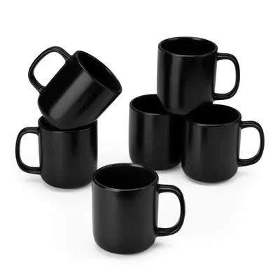 Produktbild von vancasso Becher Set, 6-tlg Steingut Tassen, 300ml Trinkbecher, Kaffeebecher mit Henkel, schwarz