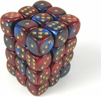 Produktbild von Chessex Gemini Blau-Rot/Gold D6 12mm Würfelset (36 Stück)